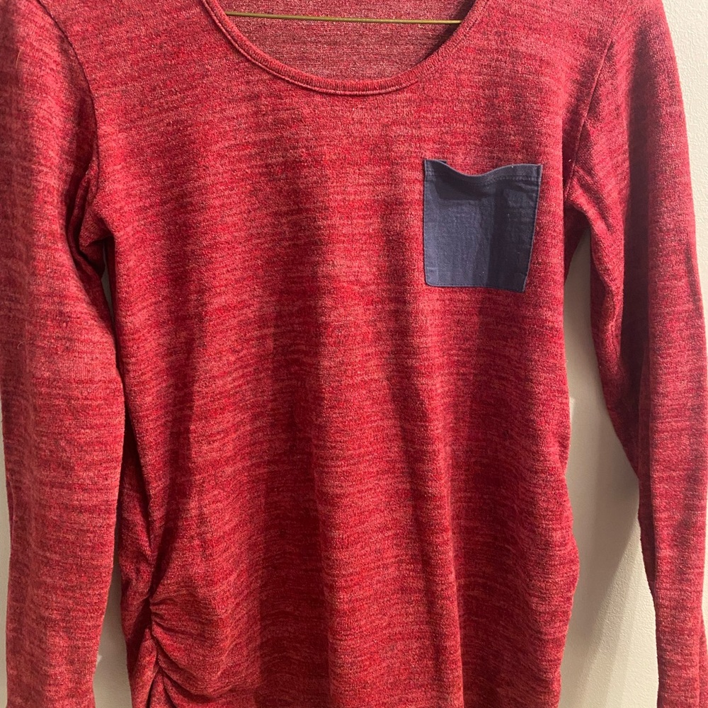 Loveappella Red Long Sleeve Top with Navy Pocket